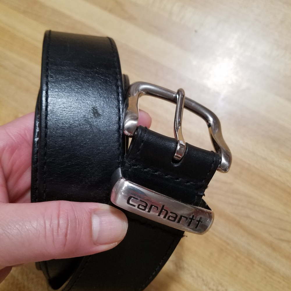 Carhartt Black Leather Belt with Branded Metal Accent